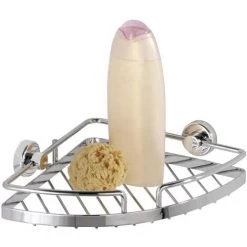 WENKO Etagère D'angle Douche Murale, Power-Loc® Panier De Douche Fixation Sans Perçage, Sion, Acier, 28x6x19 Cm, Brillant - Chromé