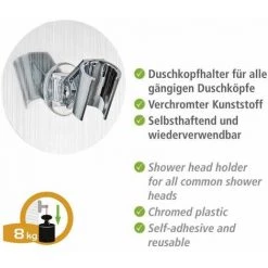 WENKO Support Pommeau De Douche Mural Osimo, Static-Loc® Fixation Sans Perçage, Adhésif, Plastique, Ø 9,5x6,2 Cm, Chromé - Argent 9 WENKO Support Pommeau De Douche Mural Osimo, Static-Loc® Fixation Sans Perçage, Adhésif, Plastique, Ø 9,5x6,2 Cm, Chromé - Argent -WENKO Soldes 6580270 3