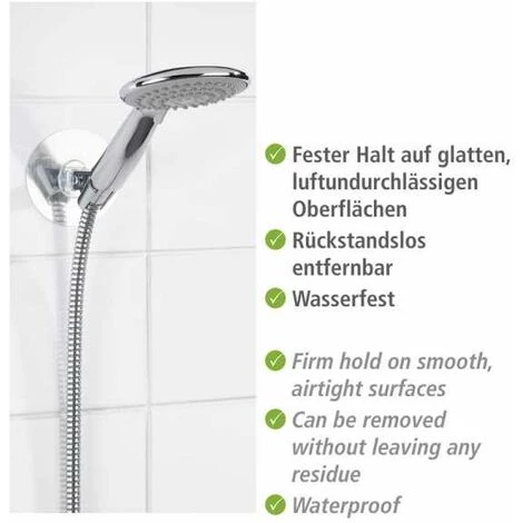 WENKO Support Pommeau De Douche Mural Osimo, Static-Loc® Fixation Sans Perçage, Adhésif, Plastique, Ø 9,5x6,2 Cm, Chromé - Argent 6 WENKO Support Pommeau De Douche Mural Osimo, Static-Loc® Fixation Sans Perçage, Adhésif, Plastique, Ø 9,5x6,2 Cm, Chromé - Argent – Image 4
