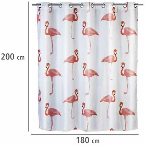 WENKO Rideau De Douche Antimoisissure Flamant Rose Comfort Flex, Rideau De Douche Original, Lavable En Machine Et Waterproof, 10 Anneaux Rideau De Douche Intégrés, Polyester, 180x200 Cm, Blanc - Rose - Multicolore 7 WENKO Rideau De Douche Antimoisissure Flamant Rose Comfort Flex, Rideau De Douche Original, Lavable En Machine Et Waterproof, 10 Anneaux Rideau De Douche Intégrés, Polyester, 180x200 Cm, Blanc - Rose - Multicolore – Image 5