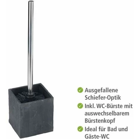 WENKO Brosse WC Slate Rock, Brosse WC Noire, Polyrésine Effet Ardoise, 10x10x38 Cm, Anthracite - Gris - Anthracite 4 WENKO Brosse WC Slate Rock, Brosse WC Noire, Polyrésine Effet Ardoise, 10x10x38 Cm, Anthracite - Gris - Anthracite – Image 2