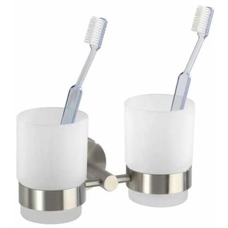 WENKO Porte Brosse à Dent Mural, Gobelet Salle De Bain Double, Duo Bosio, Verre - Fixation Acier Inox, 17,5x9,5x9 Cm, Mat - Mat 3 WENKO Porte Brosse à Dent Mural, Gobelet Salle De Bain Double, Duo Bosio, Verre - Fixation Acier Inox, 17,5x9,5x9 Cm, Mat - Mat