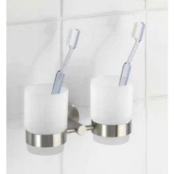 WENKO Porte Brosse à Dent Mural, Gobelet Salle De Bain Double, Duo Bosio, Verre - Fixation Acier Inox, 17,5x9,5x9 Cm, Mat - Mat 7 WENKO Porte Brosse à Dent Mural, Gobelet Salle De Bain Double, Duo Bosio, Verre - Fixation Acier Inox, 17,5x9,5x9 Cm, Mat - Mat -WENKO Soldes 6580288 2