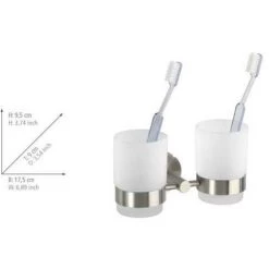 WENKO Porte Brosse à Dent Mural, Gobelet Salle De Bain Double, Duo Bosio, Verre - Fixation Acier Inox, 17,5x9,5x9 Cm, Mat - Mat 8 WENKO Porte Brosse à Dent Mural, Gobelet Salle De Bain Double, Duo Bosio, Verre - Fixation Acier Inox, 17,5x9,5x9 Cm, Mat - Mat -WENKO Soldes 6580288 3