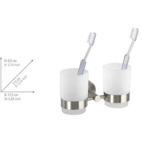 WENKO Porte Brosse à Dent Mural, Gobelet Salle De Bain Double, Duo Bosio, Verre - Fixation Acier Inox, 17,5x9,5x9 Cm, Mat - Mat 5 WENKO Porte Brosse à Dent Mural, Gobelet Salle De Bain Double, Duo Bosio, Verre - Fixation Acier Inox, 17,5x9,5x9 Cm, Mat - Mat – Image 3