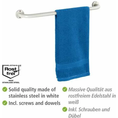 WENKO Porte Serviettes Salle De Bain Mural, Basic, Acier, L60 Cm, Blanc 5 WENKO Porte Serviettes Salle De Bain Mural, Basic, Acier, L60 Cm, Blanc – Image 3