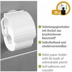 WENKO Dérouleur Papier Toilette Mural Osimo, Porte Papier Toilette Mural, Static-Loc® Fixation Sans Perçage, Plastique, 15x14x5 Cm, Blanc - Blanc -WENKO Soldes 6580302 3