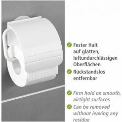 WENKO Dérouleur Papier Toilette Mural Osimo, Porte Papier Toilette Mural, Static-Loc® Fixation Sans Perçage, Plastique, 15x14x5 Cm, Blanc - Blanc -WENKO Soldes 6580302 4