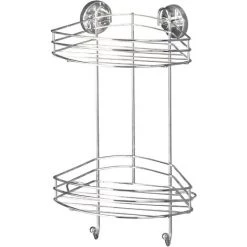 WENKO Etagère D'angle De Douche Murale Sans Perçage, 2 Paniers De Douche D'angle, Fixation Sans Perçage Vacuum-Loc®, Repositionnable Sans Laisser De Trace, Acier, 23x43x21 Cm, Chromé - Chromé