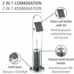 WENKO Combiné WC 2en1 Brosse WC Et Dérouleur Papier Toilette, Adrano, Acier Inox Verni, Ø 22x80 Cm, Chromé 7 WENKO Combiné WC 2en1 Brosse WC Et Dérouleur Papier Toilette, Adrano, Acier Inox Verni, Ø 22x80 Cm, Chromé -WENKO Soldes 6580322 2