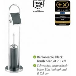 WENKO Combiné WC 2en1 Brosse WC Et Dérouleur Papier Toilette, Adrano, Acier Inox Verni, Ø 22x80 Cm, Chromé 8 WENKO Combiné WC 2en1 Brosse WC Et Dérouleur Papier Toilette, Adrano, Acier Inox Verni, Ø 22x80 Cm, Chromé -WENKO Soldes 6580322 3