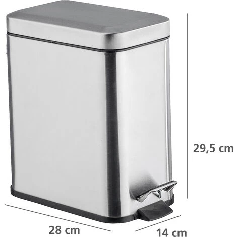 WENKO Petite Poubelle Salle De Bain, Poubelle à Pédale 5L, Square, Acier Inox, 14x29,5x28 Cm, Aspect Mat 5 WENKO Petite Poubelle Salle De Bain, Poubelle à Pédale 5L, Square, Acier Inox, 14x29,5x28 Cm, Aspect Mat – Image 3