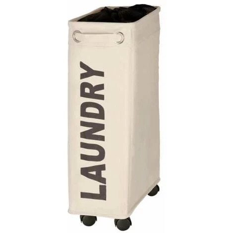 WENKO Panier à Linge étroit "Laundry", Panier Linge Roulettes, Corno, Capacité 43 L, Polyester, 18.5x60x40 Cm, Beige 3 WENKO Panier à Linge étroit "Laundry", Panier Linge Roulettes, Corno, Capacité 43 L, Polyester, 18.5x60x40 Cm, Beige