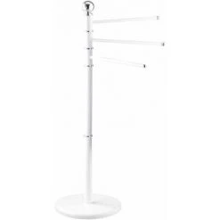 WENKO Porte Serviette Sur Pied, Porte Serviette Salle De Bain, 3 Portants, Exclusif, Acier, 48,5x90x28,5 Cm, Blanc - Blanc