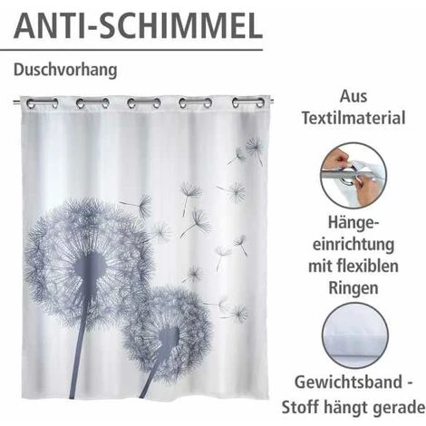 WENKO Rideau De Douche Antimoisissure Astera Comfort Flex, Rideau De Douche Original, Lavable En Machine Et Waterproof, 10 Anneaux Rideau De Douche Intégrés, Polyester, 180x200 Cm, Gris - Blanc - Blanc 4 WENKO Rideau De Douche Antimoisissure Astera Comfort Flex, Rideau De Douche Original, Lavable En Machine Et Waterproof, 10 Anneaux Rideau De Douche Intégrés, Polyester, 180x200 Cm, Gris - Blanc - Blanc – Image 2