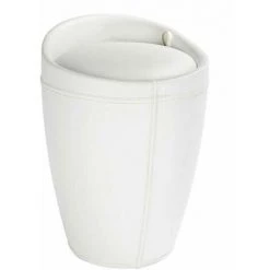 WENKO Tabouret Panier à Linge, Coffre à Linge Et Tabouret Salle De Bain Candy, Coussin Amovible, Similicuir, 20 Litres, Plastique, Ø 36x50,5 Cm, Blanc - Blanc
