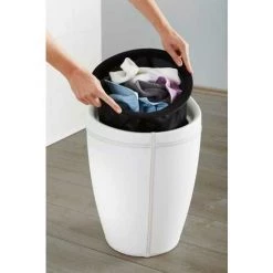 WENKO Tabouret Panier à Linge, Coffre à Linge Et Tabouret Salle De Bain Candy, Coussin Amovible, Similicuir, 20 Litres, Plastique, Ø 36x50,5 Cm, Blanc - Blanc 11 WENKO Tabouret Panier à Linge, Coffre à Linge Et Tabouret Salle De Bain Candy, Coussin Amovible, Similicuir, 20 Litres, Plastique, Ø 36x50,5 Cm, Blanc - Blanc -WENKO Soldes 6580408 5