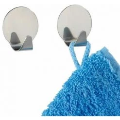 WENKO Crochet Mural Porte Serviette, Lot De 2 Crochets Muraux Porte Manteau, Fixation Sans Perçage, Adhésif Puissant, Design Rond, Acier Inoxydable, 3,5x2x3,7 Cm, Brillant - Brillant