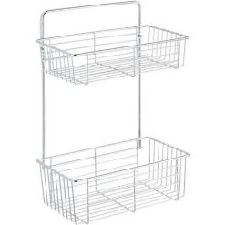 WENKO Etagère Murale Salle De Bain Catania, 2 Paniers De Douche Fixation Murale, Acier, 26x38x15 Cm, Brillant - Chromé