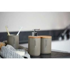 WENKO Boîte Rangement Salle De Bain Palo, Petite Boite Avec Couvercle Bambou, Polyrésine - Bambou, Ø 9,8x11 Cm, Taupe - Marron - Gris - Taupe -WENKO Soldes 6580448 3