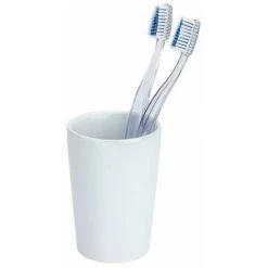 WENKO Gobelet Salle De Bain, Porte Brosse à Dent Coni, Céramique, Ø 7,5x10,7 Cm, Blanc - Blanc
