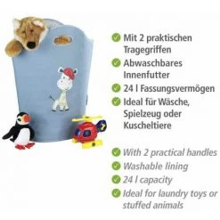 WENKO Panier à Linge Enfant Gerry, Corbeille A Linge Enfant, Capacité 24L Avec Poignée De Transport, Polyester, 40x52x20 Cm, Bleu - Bleu -WENKO Soldes 6580465 2