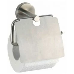 WENKO Support Papier Toilette Mural, Porte Papier Toilette Avec Couvercle, Bosio, Acier Inox, 15x13,5x7 Cm, Mat - Mat