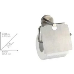 WENKO Support Papier Toilette Mural, Porte Papier Toilette Avec Couvercle, Bosio, Acier Inox, 15x13,5x7 Cm, Mat - Mat -WENKO Soldes 6580473 3