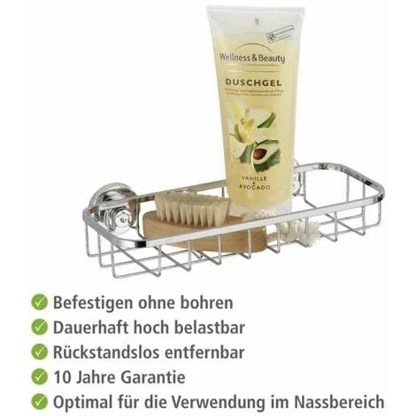 WENKO Etagère Murale Salle De Bain, Panier De Douche Fixation Sans Perçage Power-Loc®, Bovino, Acier Inox, 22,5x6x11,5 Cm, Brillant - Brillant 6 WENKO Etagère Murale Salle De Bain, Panier De Douche Fixation Sans Perçage Power-Loc®, Bovino, Acier Inox, 22,5x6x11,5 Cm, Brillant - Brillant – Image 4