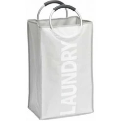 WENKO Panier à Linge Souple Stone Uno "Laundry", Panier à Linge Sale Avec Poignée De Transport, Capacité 44L, Polyester - Aluminium, 34x54x24 Cm, Beige - Beige