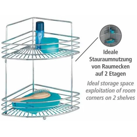 WENKO Etagère Murale D'angle De Douche, Milano, 2 Paniers D'angle De Douche, Fixation Murale, Chrome, 31,5x37x22,5 Cm, Brillant - Chromé 4 WENKO Etagère Murale D'angle De Douche, Milano, 2 Paniers D'angle De Douche, Fixation Murale, Chrome, 31,5x37x22,5 Cm, Brillant - Chromé – Image 2
