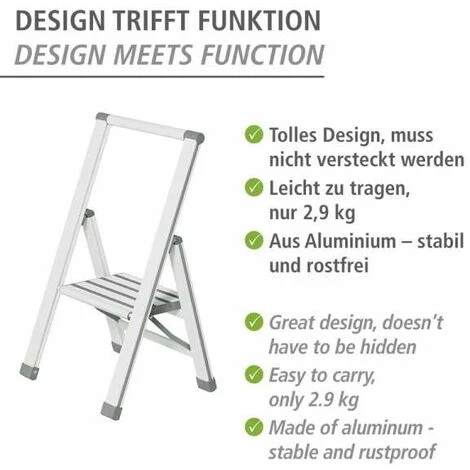 WENKO Escabeau 1 Marche, Escabeau Pliable Aluminium, Escabeau Design, Marches Antidérapantes, Aluminium, 44 X 74 X 5.5 Cm, Blanc 5 WENKO Escabeau 1 Marche, Escabeau Pliable Aluminium, Escabeau Design, Marches Antidérapantes, Aluminium, 44 X 74 X 5.5 Cm, Blanc – Image 3