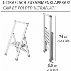 WENKO Escabeau 1 Marche, Escabeau Pliable Aluminium, Escabeau Design, Marches Antidérapantes, Aluminium, 44 X 74 X 5.5 Cm, Blanc 11 WENKO Escabeau 1 Marche, Escabeau Pliable Aluminium, Escabeau Design, Marches Antidérapantes, Aluminium, 44 X 74 X 5.5 Cm, Blanc -WENKO Soldes 6580539 5