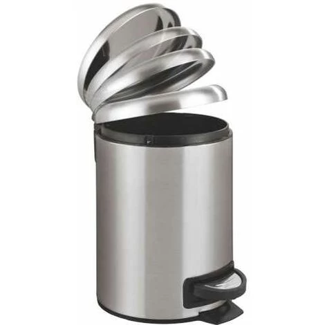 WENKO Petite Poubelle Salle De Bain à Pédale 3L, Fermeture Avec Frein De Chute, Leman, Acier Inox, 17x25x22,5 Cm, Mat - Satiné 4 WENKO Petite Poubelle Salle De Bain à Pédale 3L, Fermeture Avec Frein De Chute, Leman, Acier Inox, 17x25x22,5 Cm, Mat - Satiné – Image 2