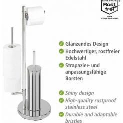 WENKO Combiné WC 3en1, Brosse WC Et Dérouleur Papier Toilette, Réserve Papier Toilette, Universalo Neo, Acier Inox, 30x73x20 Cm, Brillant -WENKO Soldes 6580542 4