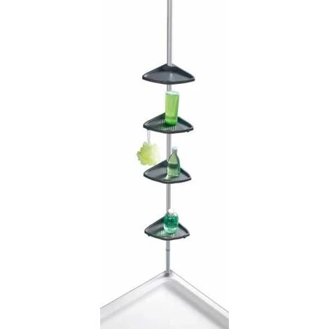 WENKO Etagère De Salle De Bain Télescopique Compact, 4 Paniers De Douche, Solution Sans Perçage, Fixation Par Torsion Et Réglable En Hauteur, Aluminium - Plastique, 26x78-275x19,5 Cm, Argent 3 WENKO Etagère De Salle De Bain Télescopique Compact, 4 Paniers De Douche, Solution Sans Perçage, Fixation Par Torsion Et Réglable En Hauteur, Aluminium - Plastique, 26x78-275x19,5 Cm, Argent