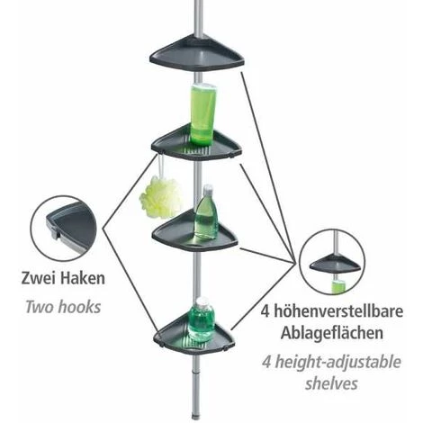 WENKO Etagère De Salle De Bain Télescopique Compact, 4 Paniers De Douche, Solution Sans Perçage, Fixation Par Torsion Et Réglable En Hauteur, Aluminium - Plastique, 26x78-275x19,5 Cm, Argent 5 WENKO Etagère De Salle De Bain Télescopique Compact, 4 Paniers De Douche, Solution Sans Perçage, Fixation Par Torsion Et Réglable En Hauteur, Aluminium - Plastique, 26x78-275x19,5 Cm, Argent – Image 3