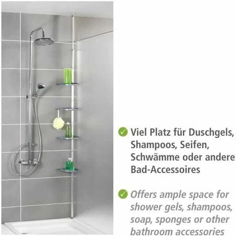 WENKO Etagère De Salle De Bain Télescopique Compact, 4 Paniers De Douche, Solution Sans Perçage, Fixation Par Torsion Et Réglable En Hauteur, Aluminium - Plastique, 26x78-275x19,5 Cm, Argent 6 WENKO Etagère De Salle De Bain Télescopique Compact, 4 Paniers De Douche, Solution Sans Perçage, Fixation Par Torsion Et Réglable En Hauteur, Aluminium - Plastique, 26x78-275x19,5 Cm, Argent – Image 4