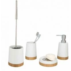WENKO Porte Brosse à Dent, Gobelet Salle De Bain, Bamboo, Céramique - Bambou, Ø 8,5x11,6 Cm, Blanc - Marron - Blanc -WENKO Soldes 6580550 3