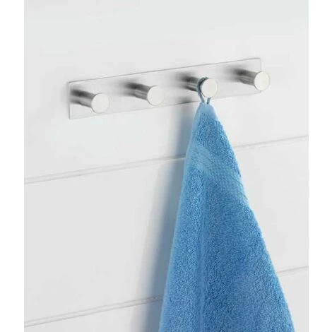WENKO Patère Crochet porte Manteaux Celano Quadro, 4 Crochets Porte Serviettes Muraux, Fixation Murale Sans Perçage Adhésive, Acier Inoxydable, 25,5x4x3,3 Cm, Mat - Mat 4 WENKO Patère Crochet porte Manteaux Celano Quadro, 4 Crochets Porte Serviettes Muraux, Fixation Murale Sans Perçage Adhésive, Acier Inoxydable, 25,5x4x3,3 Cm, Mat - Mat – Image 2