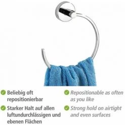 WENKO Porte Serviette Mural Capri, Anneau Porte Serviettes Vacuum-Loc® Fixation Sans Perçage, Repositionnable Sans Laisser De Trace, Zinc Inoxydable, 18,5x21x5,5 Cm, Brillant -WENKO Soldes 6580561 5