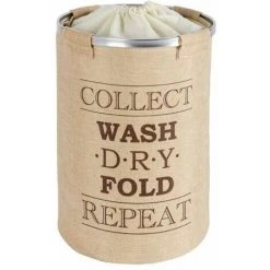 WENKO Bac à Linge Ringo, Panier à Linge Sale, Capacité 68L, Polyester, Ø 40 X 54 Cm, Beige