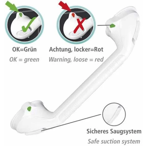 WENKO Poignée Baignoire De Sécurité Secura, Barre D'appui Salle De Bain, Fixation Sans Perçage Ventouse, Plastique, 42x11,5x8,5 Cm, Blanc - Blanc 4 WENKO Poignée Baignoire De Sécurité Secura, Barre D'appui Salle De Bain, Fixation Sans Perçage Ventouse, Plastique, 42x11,5x8,5 Cm, Blanc - Blanc – Image 2