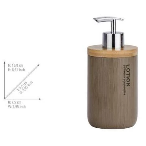 WENKO Distributeur De Savon Liquide Palo, Capacité 310 Ml, Polyrésine - Bambou, Ø 7,5x16,8 Cm, Taupe - Marrons 5 WENKO Distributeur De Savon Liquide Palo, Capacité 310 Ml, Polyrésine - Bambou, Ø 7,5x16,8 Cm, Taupe - Marrons – Image 3