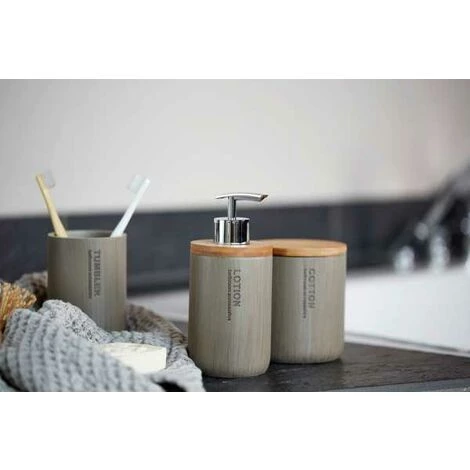 WENKO Distributeur De Savon Liquide Palo, Capacité 310 Ml, Polyrésine - Bambou, Ø 7,5x16,8 Cm, Taupe - Marrons 6 WENKO Distributeur De Savon Liquide Palo, Capacité 310 Ml, Polyrésine - Bambou, Ø 7,5x16,8 Cm, Taupe - Marrons – Image 4