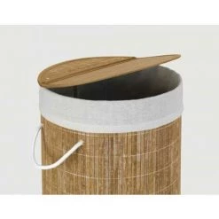 WENKO Panier à Linge Bamboo, Corbeille à Linge Avec Sac à Linge Sale Amovible, Capacité 55L, Bambou, Ø 35x60 Cm, Marron -WENKO Soldes 6580651 3