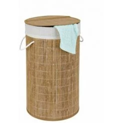 WENKO Panier à Linge Bamboo, Corbeille à Linge Avec Sac à Linge Sale Amovible, Capacité 55L, Bambou, Ø 35x60 Cm, Marron -WENKO Soldes 6580651 4