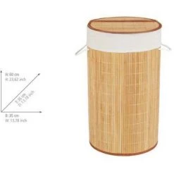 WENKO Panier à Linge Bamboo, Corbeille à Linge Avec Sac à Linge Sale Amovible, Capacité 55L, Bambou, Ø 35x60 Cm, Marron -WENKO Soldes 6580651 5