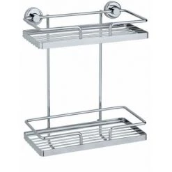 WENKO Etagère Murale Salle De Bain XL Sion, 2 Paniers De Douche Fixation Sans Perçage Power-Loc®, Acier, 26x31,5x13,5 Cm, Chromé