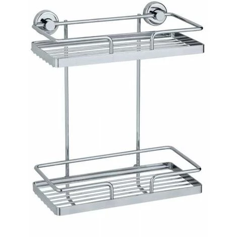 WENKO Etagère Murale Salle De Bain XL Sion, 2 Paniers De Douche Fixation Sans Perçage Power-Loc®, Acier, 26x31,5x13,5 Cm, Chromé 3 WENKO Etagère Murale Salle De Bain XL Sion, 2 Paniers De Douche Fixation Sans Perçage Power-Loc®, Acier, 26x31,5x13,5 Cm, Chromé
